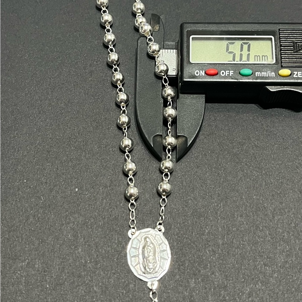 Large 925 Sterling Silver Rosary 24” 5mm Beads Rosario De Plata Handmade Italy - Picture 3 of 7